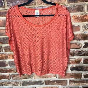 Twinkle Rust Red Short Sleeve Crochet Lace Blouse Women's Size Medium